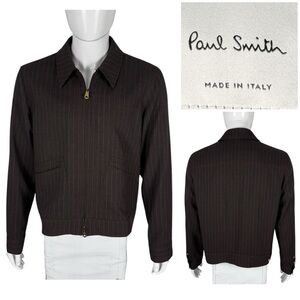 Paul Smith Mens XL Jacket Slim Fit Pinstripe Wool Full Zip 100% Wool Brown EUC